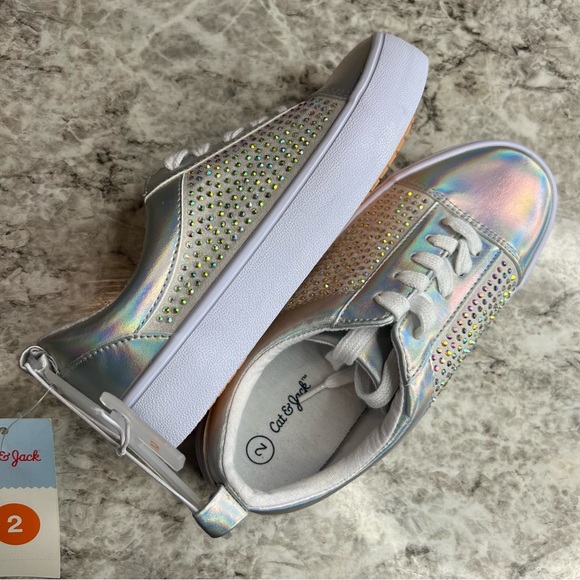 Cat & Jack Rory platform girls shoes silver  size 2 two big girl NEW with tags - Picture 6 of 6